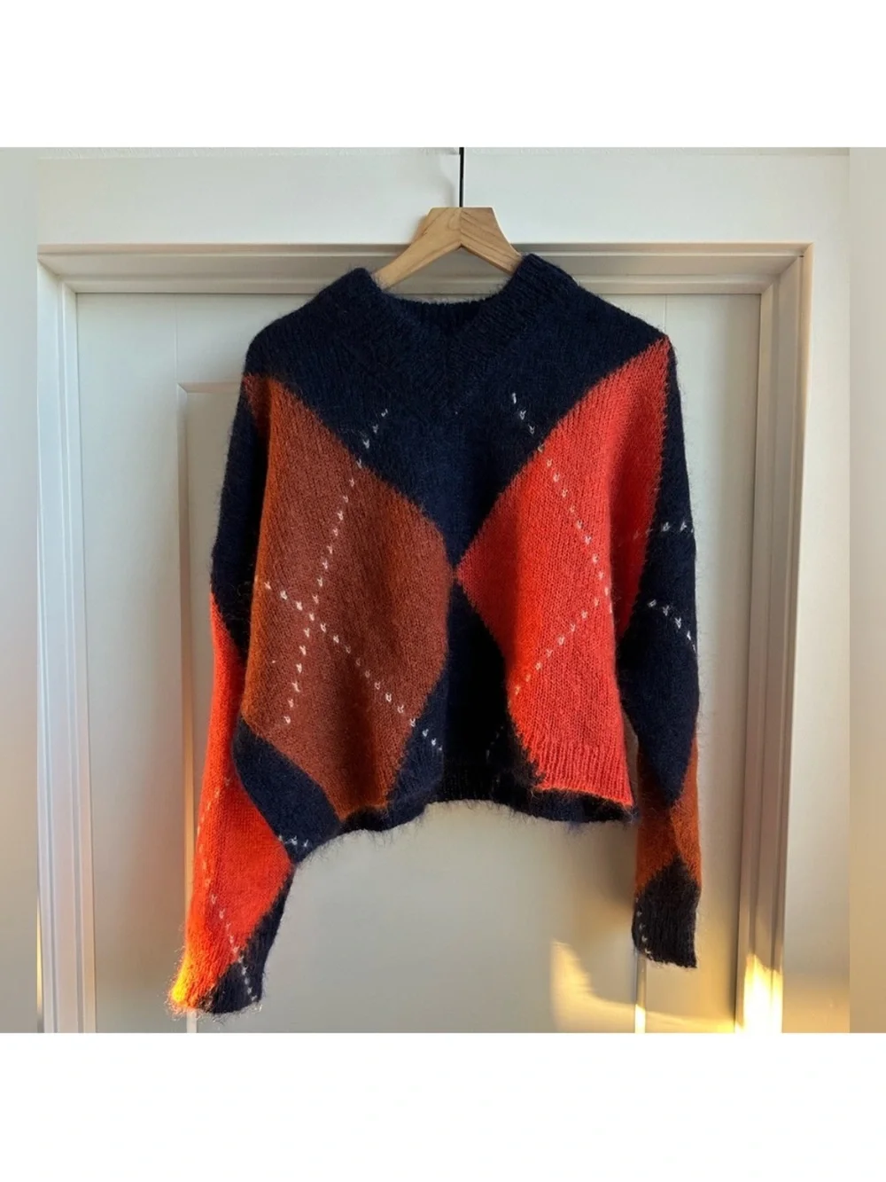 Cos Women's Cropped Argyle Mohair and Wool Sweater XS